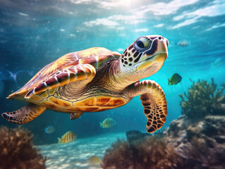 Obraz premium Cute sea little turtle swimming in the underwater