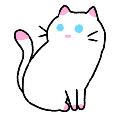 Line drawing of a white cat with a cute face, illustrations, elements, banners, cute style