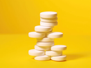 Aspirin tablets isolated on yellow background