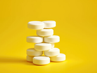 Aspirin tablets isolated on yellow background