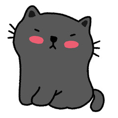 Line drawing of a dark gray cat with a cute face, illustrations, elements, banners, cute style