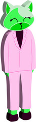 3D Green cat in pink clothes