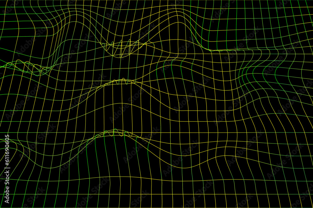 Poster deforming grid. bent grid in perspective. abstract background.