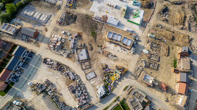 Aerial view of building site in UK, Yorkshire