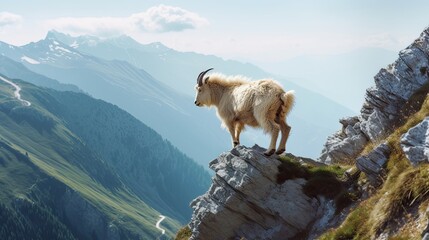 Goat On Mountain Cliff, Generative AI Illustration