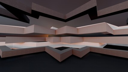 Abstract architecture background design of geometric concrete walls 3d render