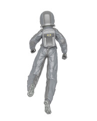 astronaut girl is walking on space in rear view