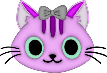 Fototapeta premium 3D Pink cute cat with green eyes