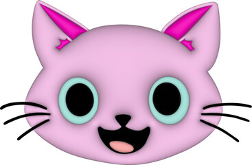 3D pink cute cat face with green eyes