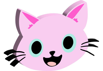 3D Cute pink cat face with blue eyes