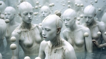 a group of white statues in water. Generative AI Art. - 611694270
