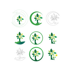 Green nature icons style. And Geometric green object. Vector, illustration.,Green tree logo,Organic leaf logo.