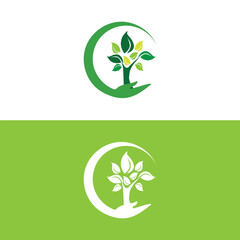 Green nature icons style. And Geometric green object. Vector, illustration.,Green tree logo,Organic leaf logo.