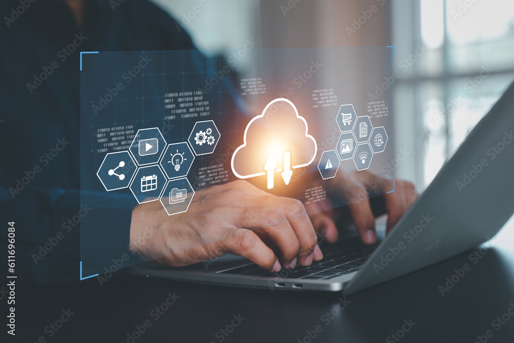 Poster database storage cloud technology file data transfer sharing, cyber, big data information for financ