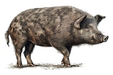 wild pig isolated on white background. Generated by AI.