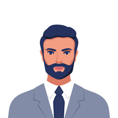 Businessman portrait. Elegant man in business suit. Employee of business institution in uniform. Man office worker. Business avatar profile picture. Vector illustration.