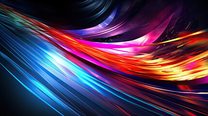 Colorful light wave with motion effect on a black background. Generative AI