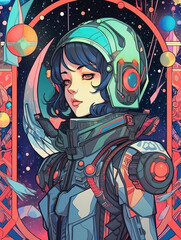 Female astronaut illustration,created with generative ai tecnology.