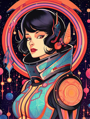Female astronaut illustration,created with generative ai tecnology.