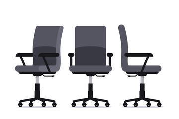 Office chair in various points of view. Furniture for office Interior in flat style. Vector illustration. - obrazy, fototapety, plakaty