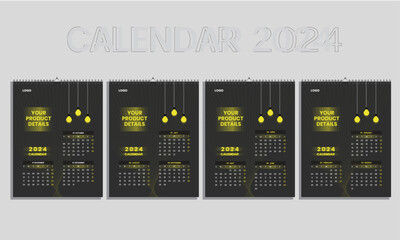 mordent lighting Calendar 2024, calendar 2024 week start Sunday corporate design template vector.