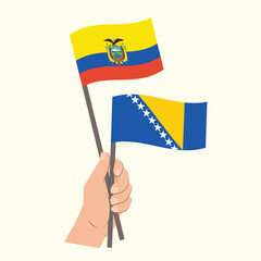 Flags of Ecuador and Bosnia and Herzegovina, Hand Holding flags