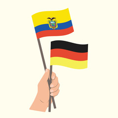 Flags of Ecuador and Germany, Hand Holding flags