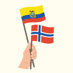 Flags of Ecuador and Norway, Hand Holding flags