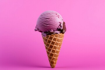 Strawberry-Topped Ice Cream Cone on a Playful Pink Background