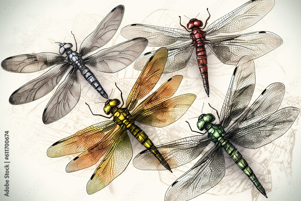 Poster dragonflies isolated on white background. generated by ai