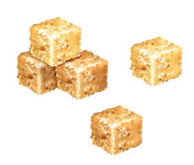 watercolor brown sugar cubes, hand drawn illustration of cane sugar, sweet food isolated on white background