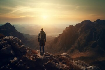 silhouette of a person in the mountains. 