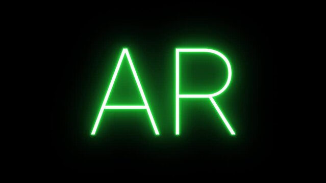 Flickering neon green glowing AR sign animated on black background