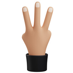 Obraz premium 3d three fingers hand gesture illustration with isolated design