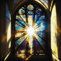 The mosaic wall is glistening with sunlight.