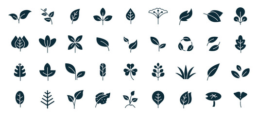 leaf icon set. Leaves of trees and plants, Leaves icon Collection, design for natural, eco, bio, and vegan labels. Vector illustration.