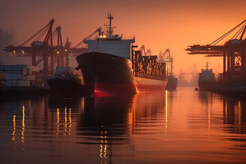 ship at sunset