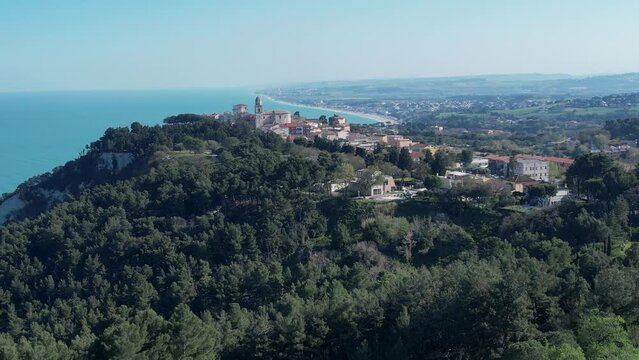 aerial footage of Numana alta near Sirolo village in Le Marche, Italy. High quality 4k footage