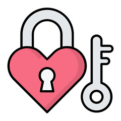 Love Lock Line Color Icon