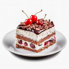 Delicious piece of  Black Forest Cake isolated on white background, generative AI



