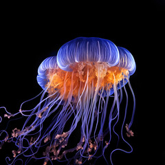 jelly fish in the deep see. close of shot of a colourfull jellyfish. Generative AI