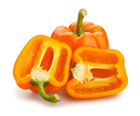 sliced orange bell pepper path isolated on white