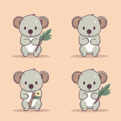 Adorable Koala in cartoon, doodle style. Set, Lovely Australian Animals logo Characters Vector Illustration
