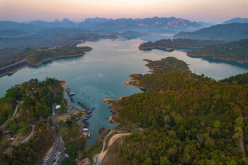 Aerial view of Ratchaprapha dam Khao sok national park at suratthani,Thailand