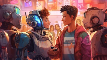 Obraz premium Friendship Among Gay Robots in Supportive Community. Generative AI.