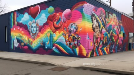 Inspirational LGBTQ Pride Mural with Symbols of Love and Unity. Generative AI.