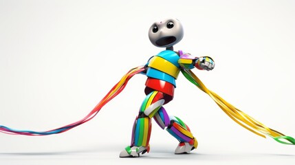 Joyful Gay Robot Dancing with Rainbow Streamers. Generative AI.