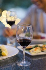 glass of wine on a table