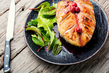 Fried chicken fillet and greens