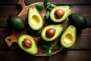 avocado on a table. Generative AI.